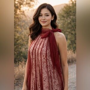 Altar’d state maroon lace sleeveless dress, size S